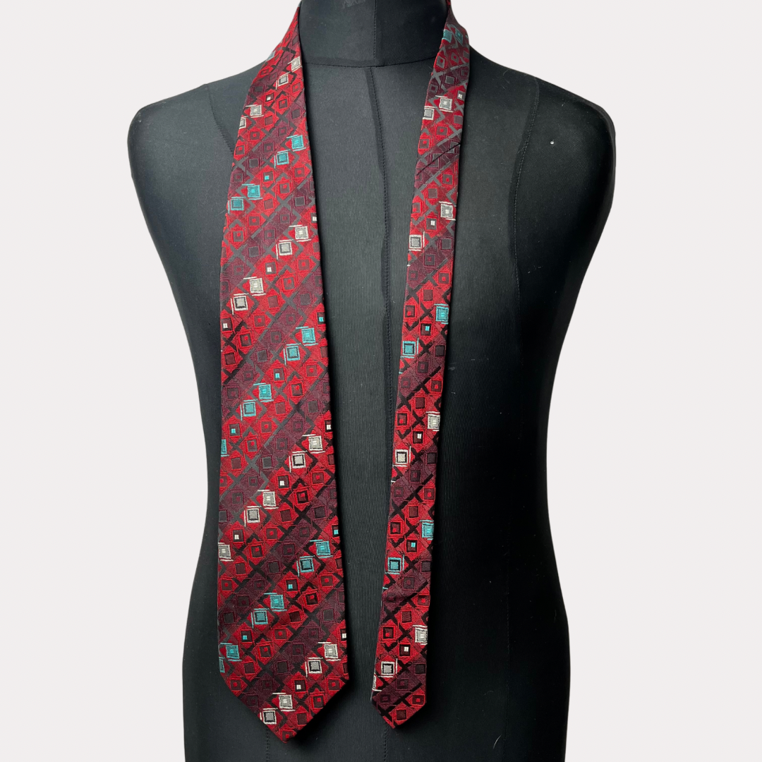 Pierre Pasca Red Geometric Tie 10 cm